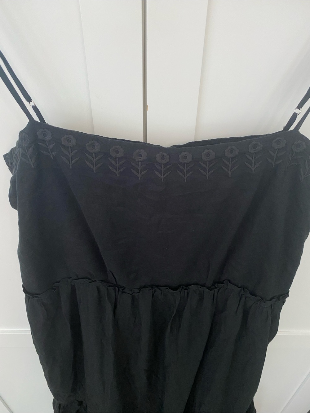 J. Crew Black Sorrento Dress Tiered Ruffled Eyelet Cotton Voile Cami Maxi M 6-8 - Picture 2 of 13